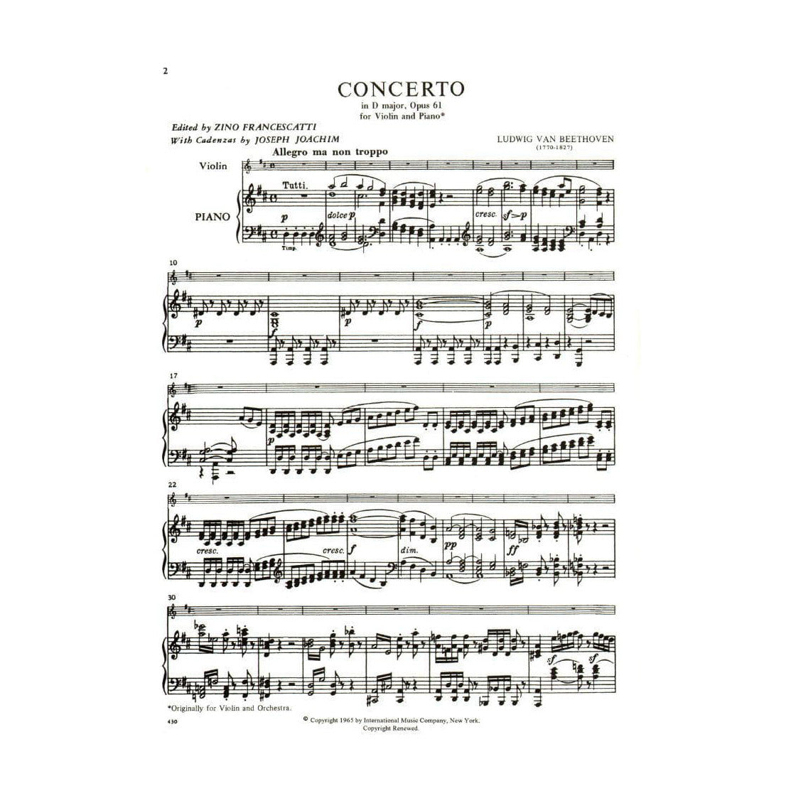 Francescatti's Beethoven Violin Sheet Music