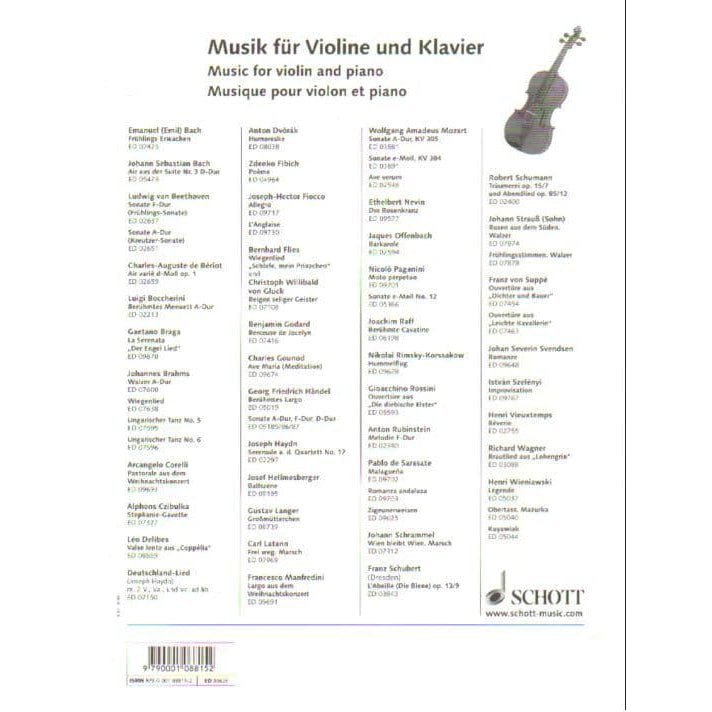 Beethoven, Ludwig - Sonata No 1 in D Major Op 12 - Violin and Piano - Arranged by Kreisler - Schott Edition