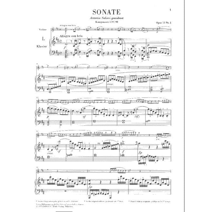 Beethoven, Ludwig - Sontas for Violin and Piano, Volume 1 - edited by Max Rostal - Henle Edition
