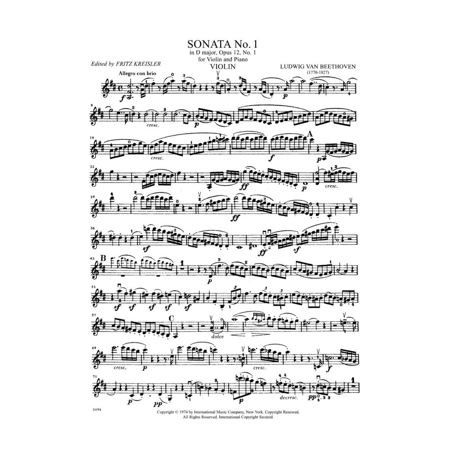 Beethoven, Ludwig - 10 Sonatas (Complete) - Violin and Piano - edited by Fritz Kreisler - International Edition