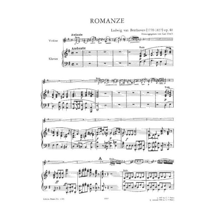 Beethoven, Ludwig - Two Romances, Op 40 and 50 - Violin and Piano - edited by Carl Flesch - Edition Peters