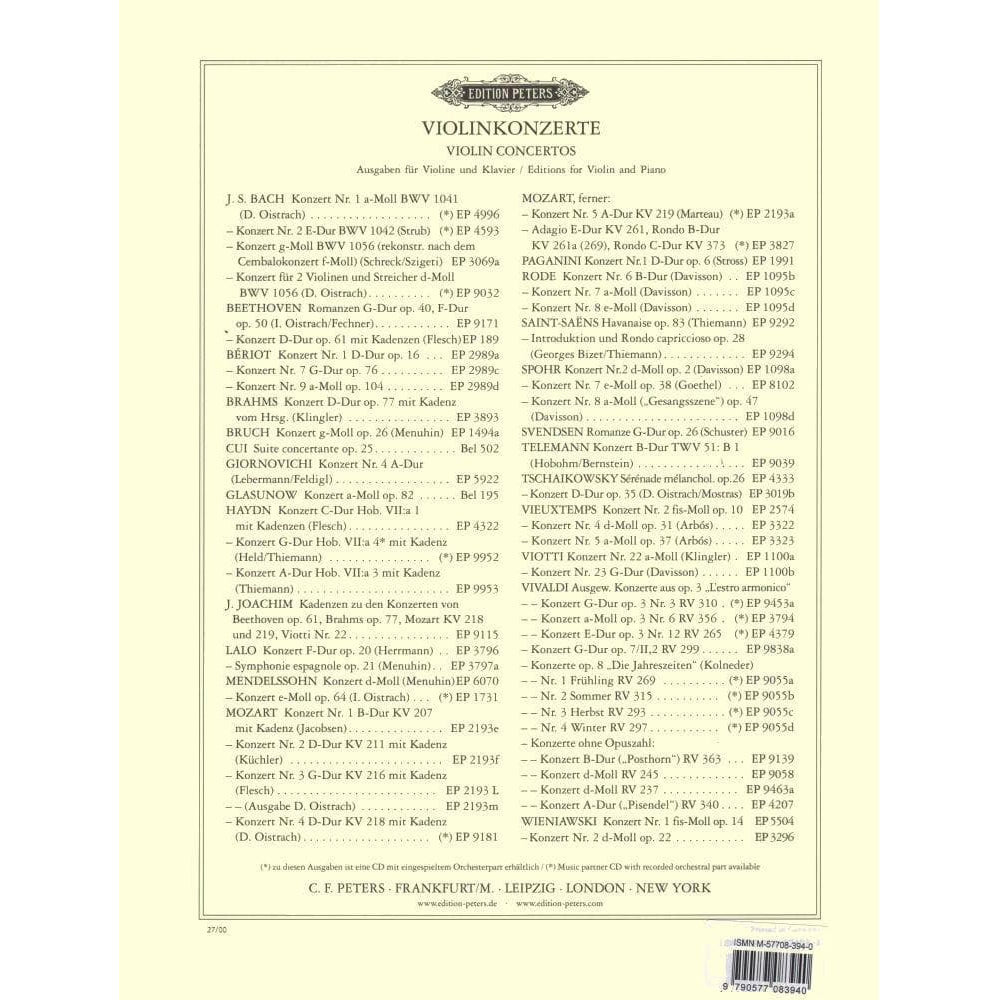 Beethoven - 2 Romances, Op 40 and 50 with CD  - for Violin and Piano - edited by Igor Oistrakh - Peters Edition