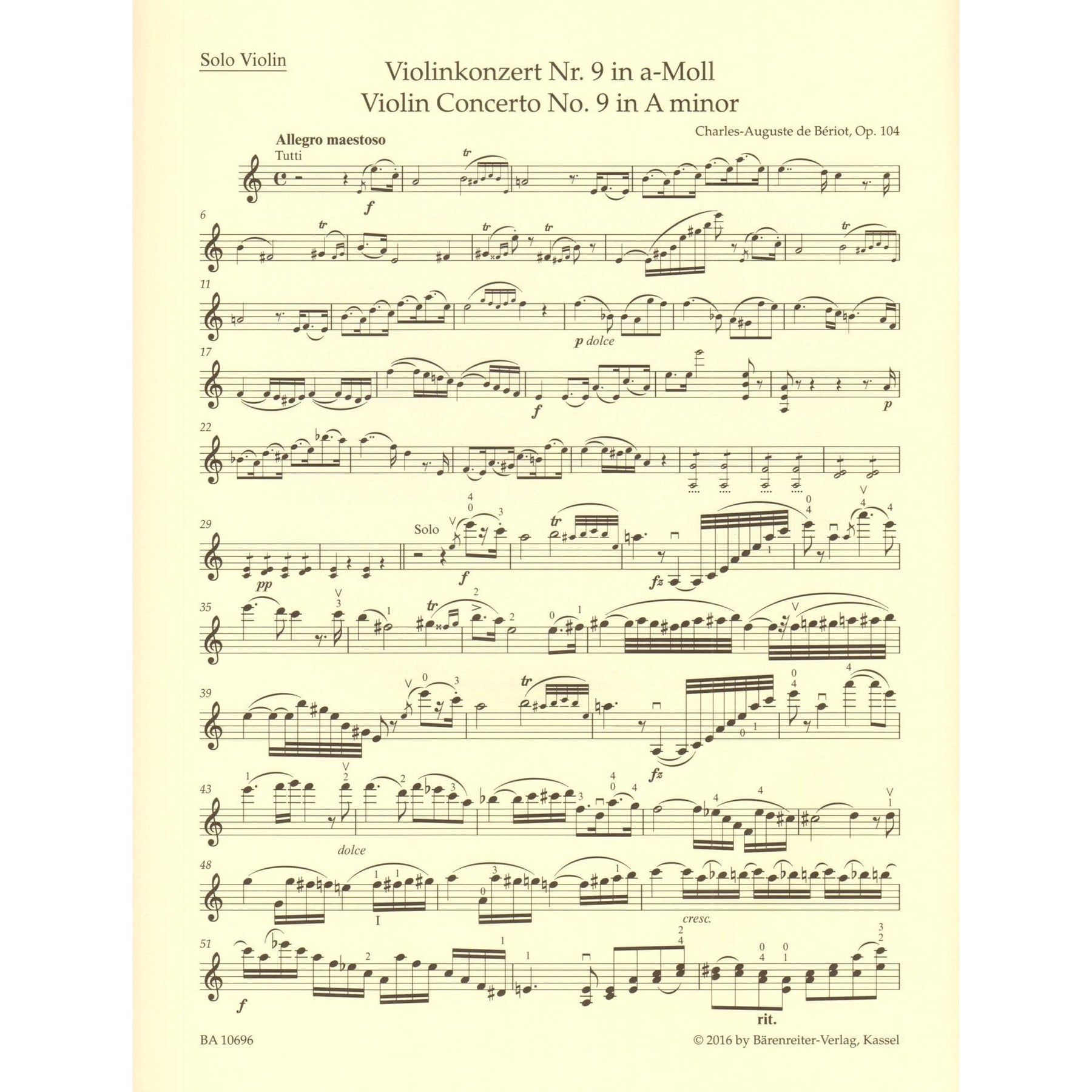 Charles-Auguste de Beriot - Violin Concerto No. 9 in A Minor, Op. 104 - for Violin and Piano - Barenreiter's Concert Pieces