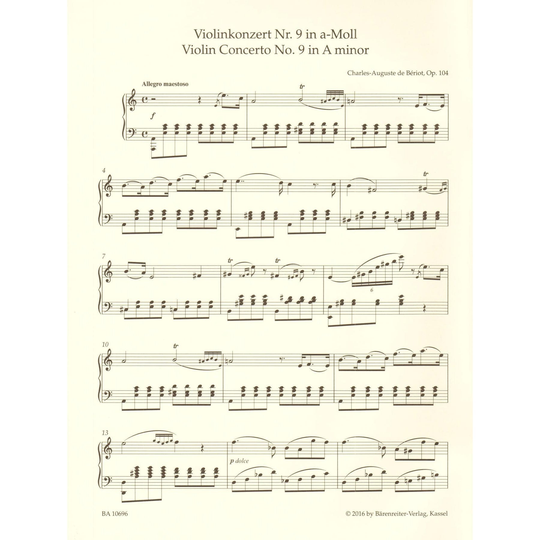 Charles-Auguste de Beriot - Violin Concerto No. 9 in A Minor, Op. 104 - for Violin and Piano - Barenreiter's Concert Pieces