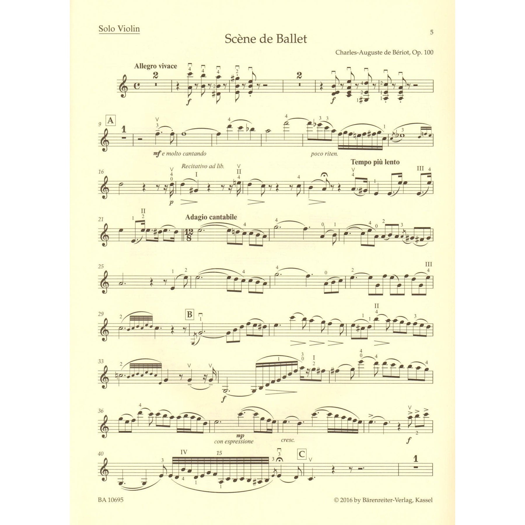 Charles-Auguste de Beriot - Scene de Ballet, Op. 100 - for Violin and Piano - Barenreiter's Concert Pieces