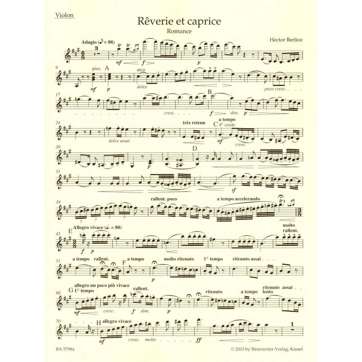 Berlioz-Reverie et Caprice for Violin and Piano