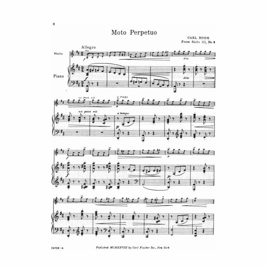 Bohm, Carl - Moto Perpetuo from "Suite III, No 6" - Violin and Piano - Carl Fischer Edition