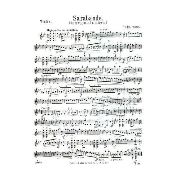 Bohm, Carl - Sarabande in g minor for Violin and Piano - Fischer Edition