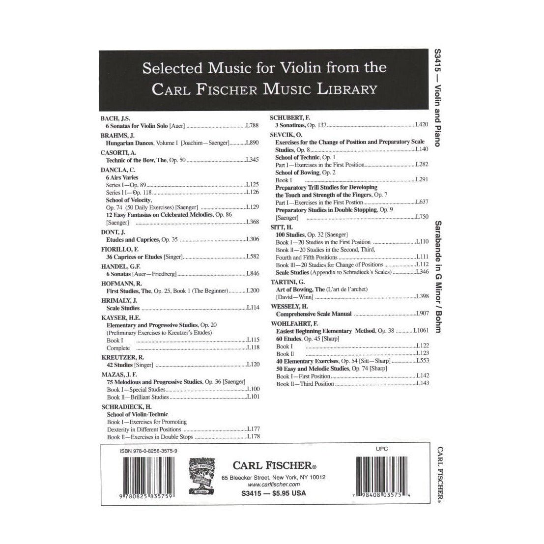Bohm, Carl - Sarabande in g minor for Violin and Piano - Fischer Edition