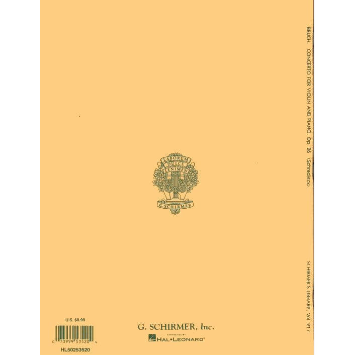 Bruch, Max - Concerto No 1 in g minor Op 26 for Violin and Piano - Arranged by Schradieck - Schirmer Edition