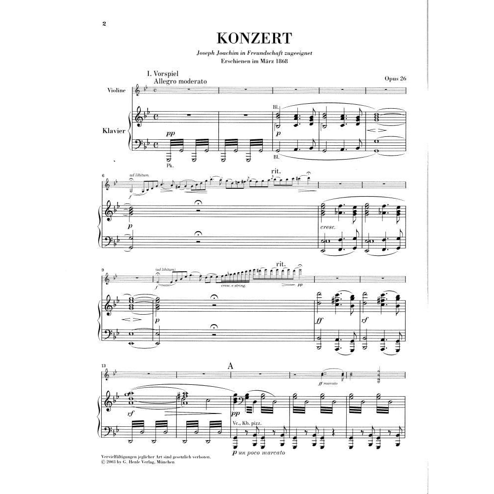 Bruch, Max - Concerto No 1 in G Minor, Op 26 - for Violin and Piano - edited by Michael Kube - G Henle Verlag URTEXT Edition