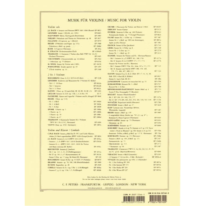Bruch, Max - Concerto No 1 in G Minor, Op 26 - for Violin and Piano - edited by Yehudi Menuhin - Peters Edition