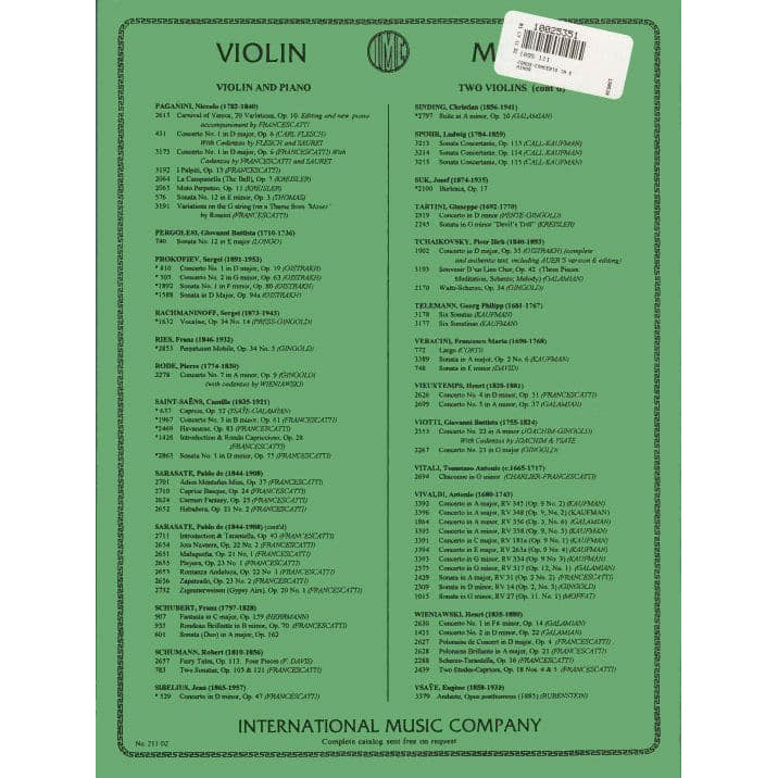 Conus, Julius - Concerto in E Minor for Violin and Piano - edited by Ivan Galamian - International Edition