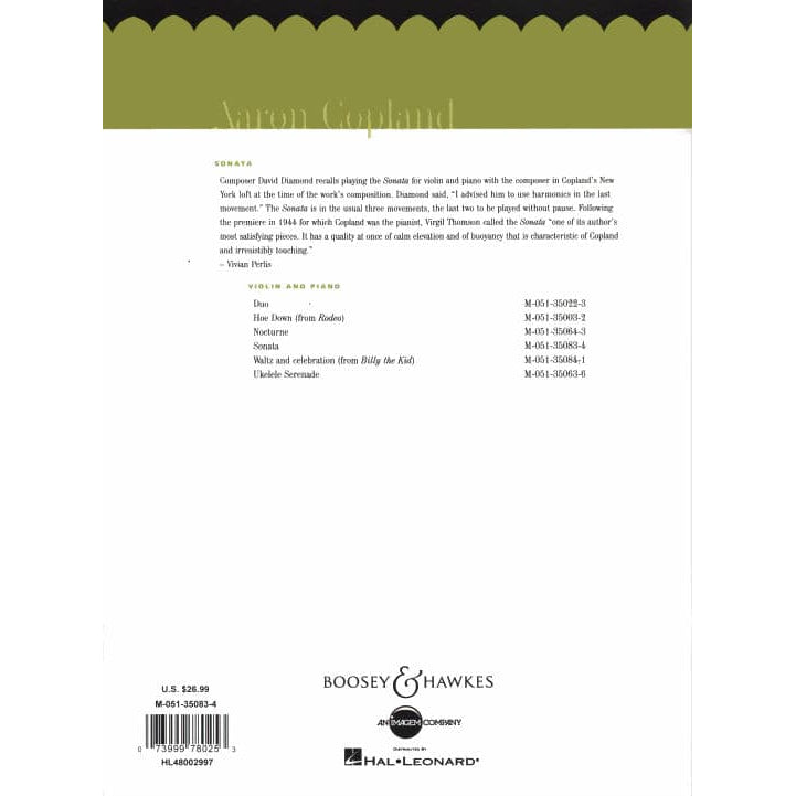 Copland, Aaron - Sonata for Violin and Piano - Boosey & Hawkes Publication