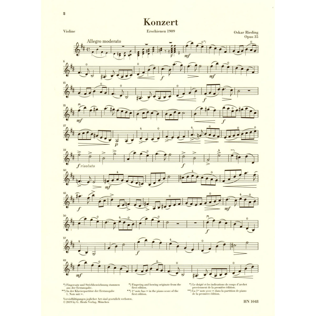 Rieding, Oscar - Concerto In b minor Op 35 - for Violin and Piano - edited by Annette Oppermann - Henle Verlag URTEXT
