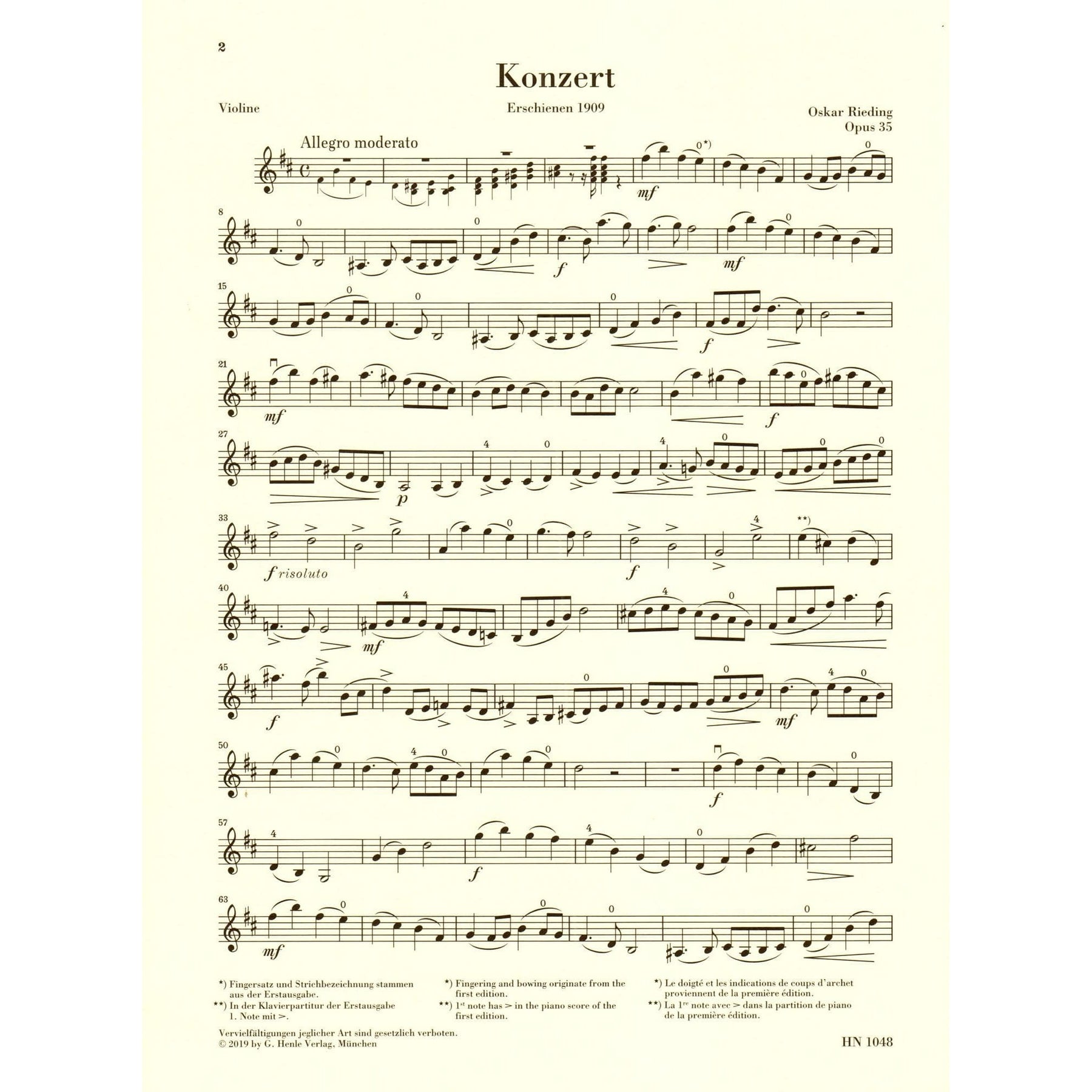 Rieding, Oscar - Concerto In b minor Op 35 - for Violin and Piano - edited by Annette Oppermann - Henle Verlag URTEXT