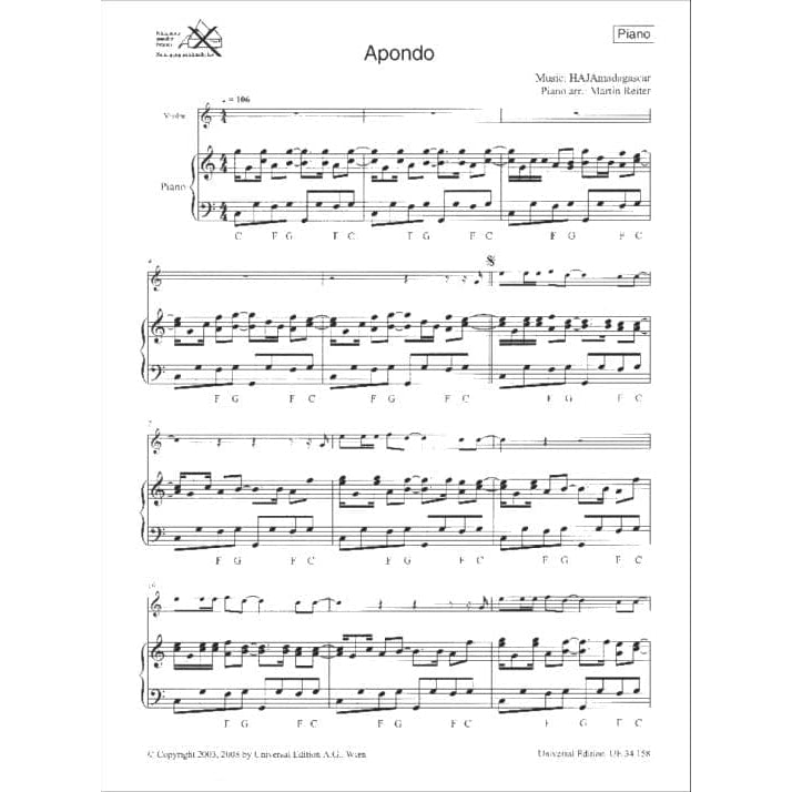 World Music: Madagascar Play-Along for Violin - Violin and Piano/Other Instrument - Universal Edition