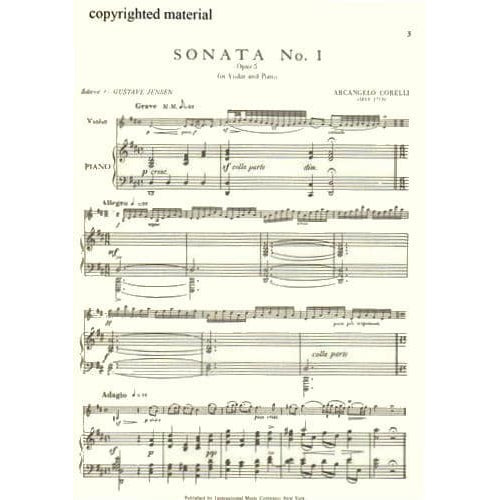 Corelli, Arcangelo - 12 Violin Sonatas, Op 5, Volume 1 - edited by Jensen - International Edition
