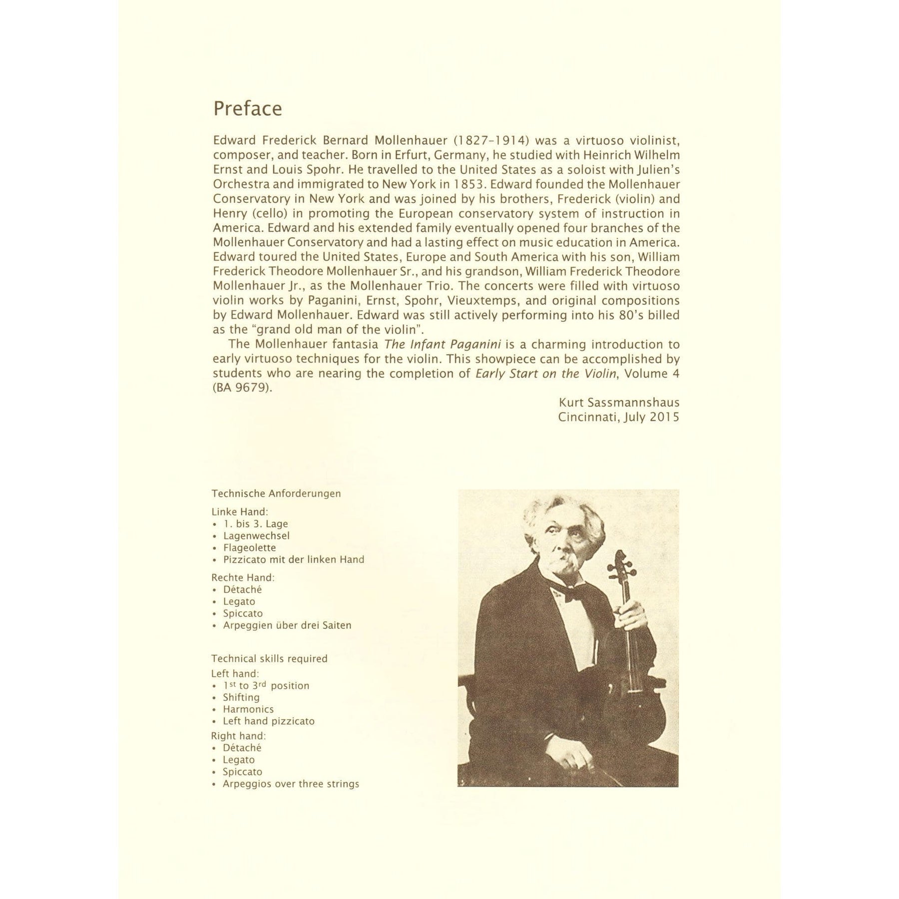 Mollenhauer - The Infant Paganini - for Violin and Piano - edited by Kurt Sassmannshaus - Barenreiter's Concert Pieces