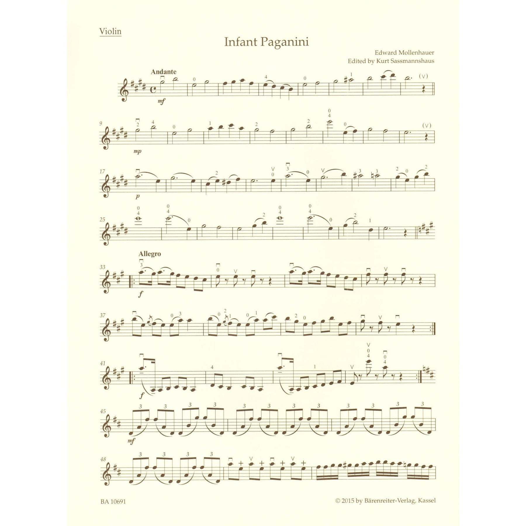 Mollenhauer - The Infant Paganini - for Violin and Piano - edited by Kurt Sassmannshaus - Barenreiter's Concert Pieces