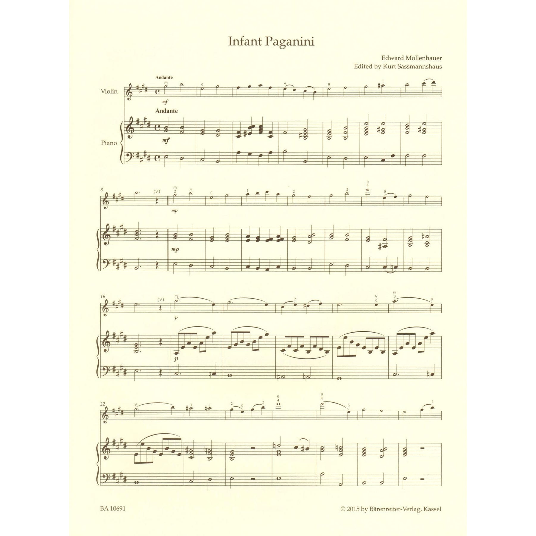Mollenhauer - The Infant Paganini - for Violin and Piano - edited by Kurt Sassmannshaus - Barenreiter's Concert Pieces
