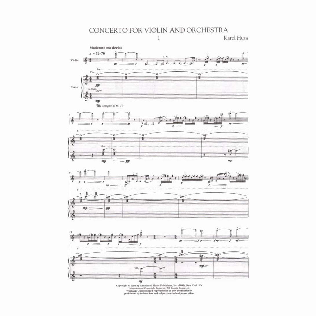 Husa, Karel - Concerto for Violin and Orchestra - Violin and Piano - Associated Music Publishers