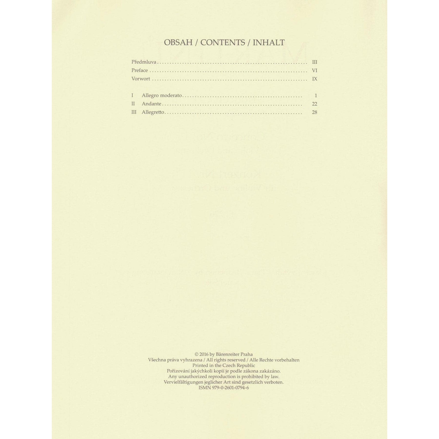 Martinu, Bohuslav - Concerto No. 1 - for Violin and Piano - Barenreiter URTEXT