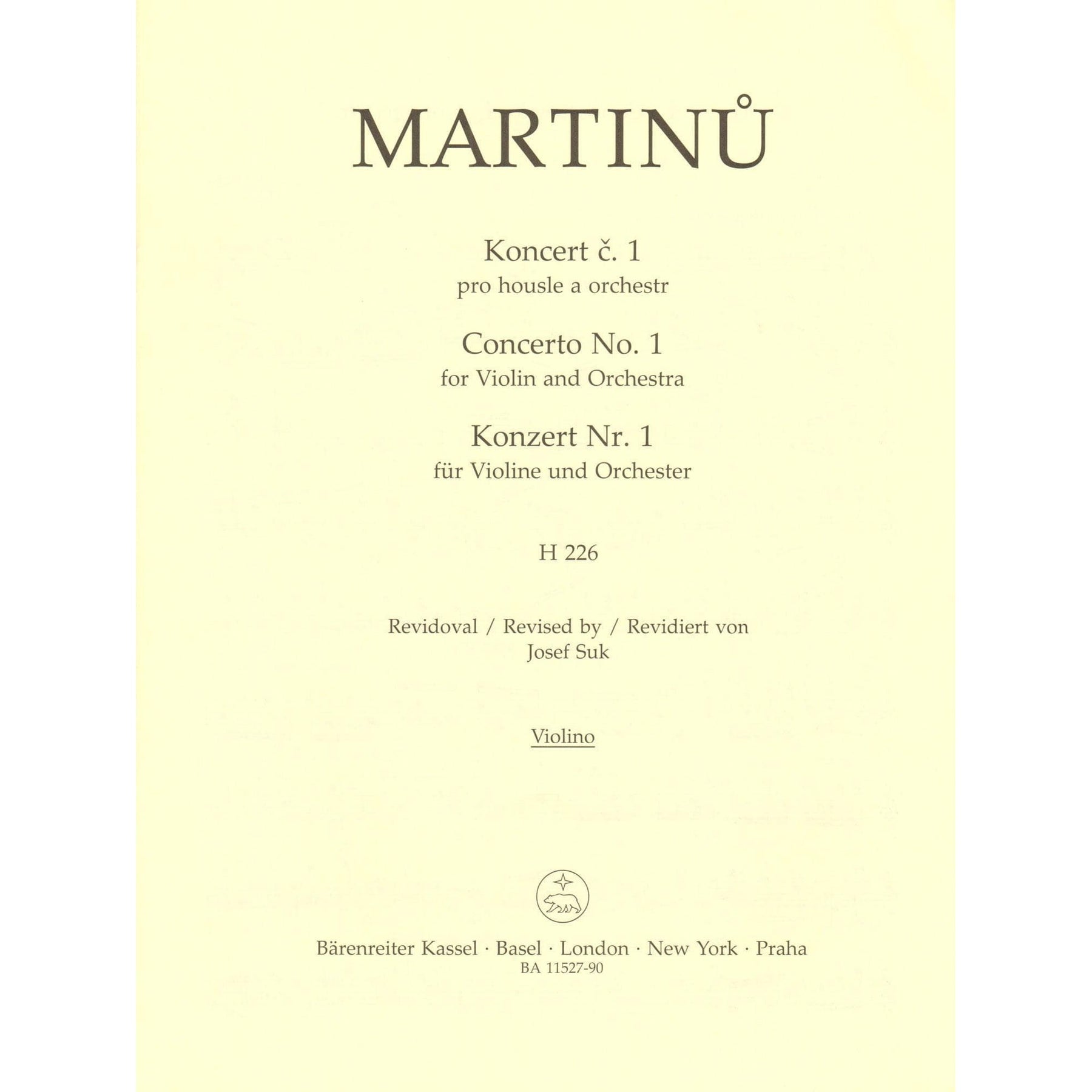 Martinu, Bohuslav - Concerto No. 1 - for Violin and Piano - Barenreiter URTEXT