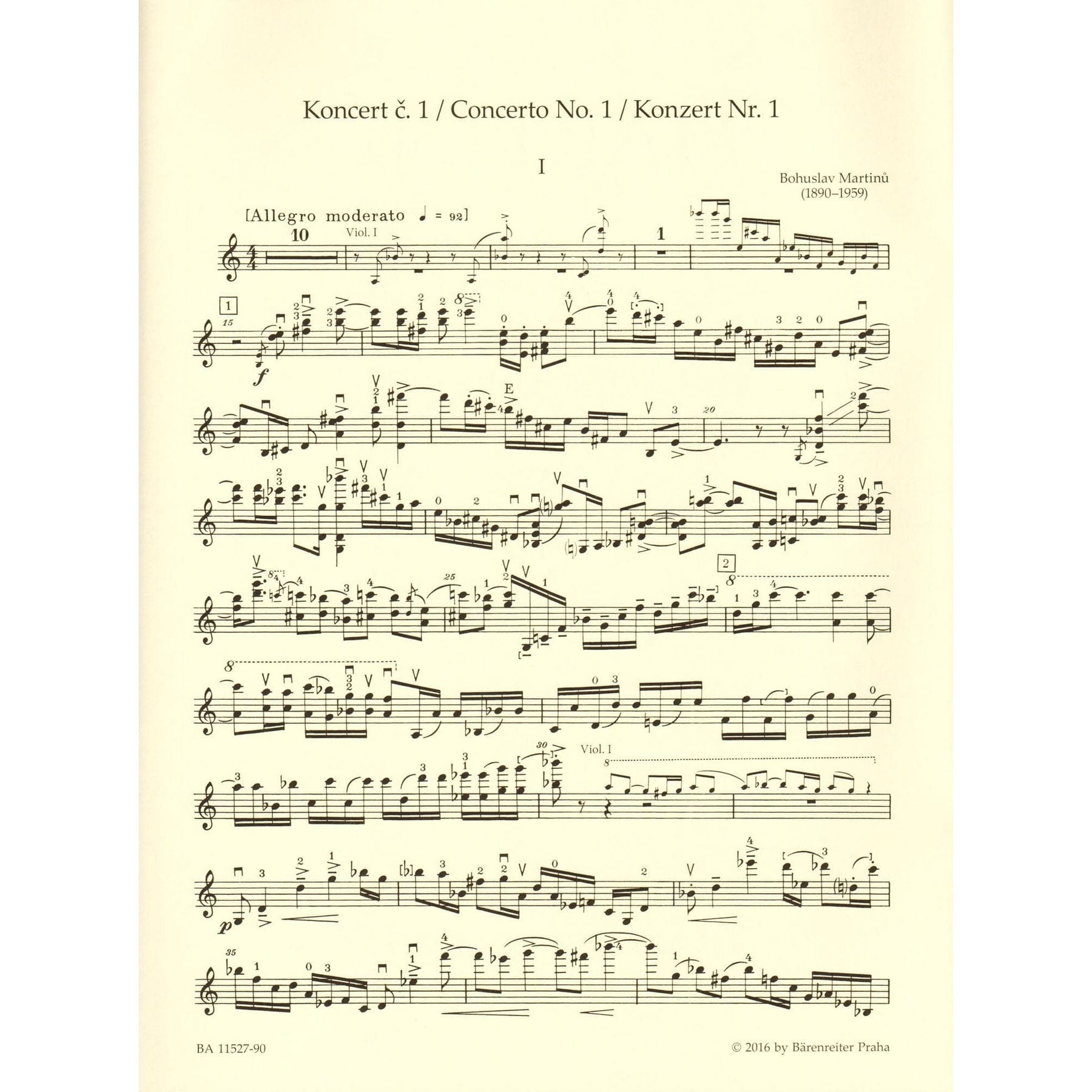 Martinu, Bohuslav - Concerto No. 1 - for Violin and Piano - Barenreiter URTEXT