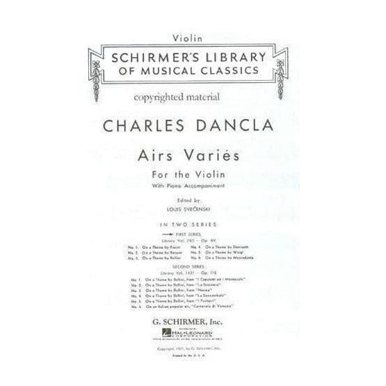 Dancla, Charles - 6 Airs Variés, Op 89 - Violin and Piano - edited by Louis Sve?enski - G Schirmer Edition