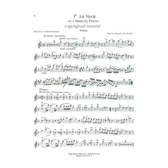 Dancla, Charles - 6 Airs Variés, Op 89 - Violin and Piano - edited by Louis Sve?enski - G Schirmer Edition