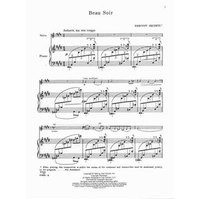 Debussy, Claude - Beau Soir for Violin and Piano - arranged by Jascha Heifetz - Fischer Edition