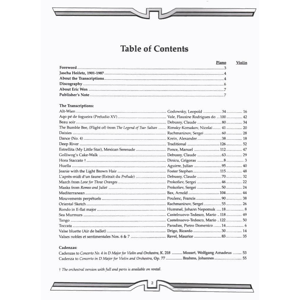 Heifetz, Jascha - The Heifetz Collection, Volume 1: Transcriptions and Cadenzas - Violin and Piano - Carl Fischer Edition