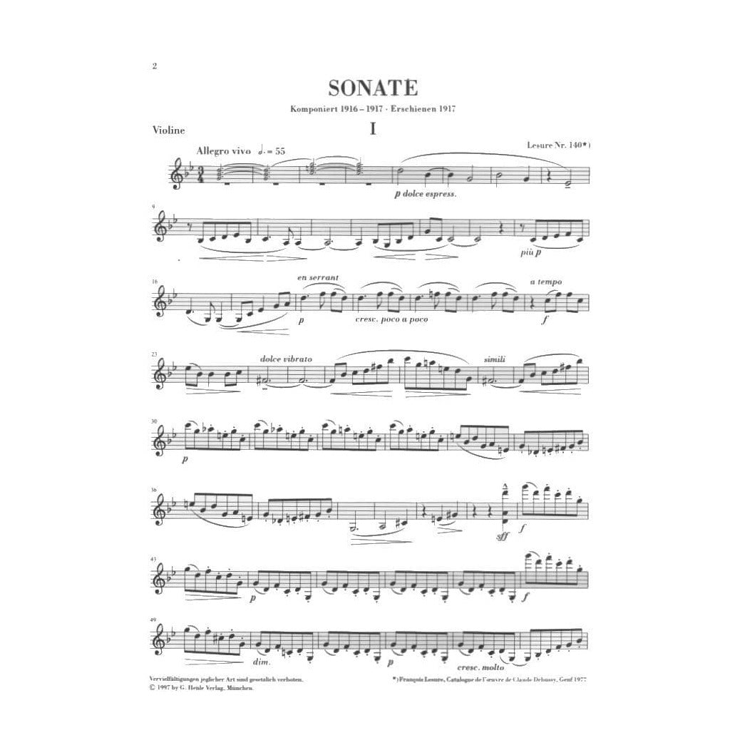 Debussy, Claude - Sonata in G Minor for Violin and Piano - edited by Kurt Gunter - G Henle Verlag URTEXT