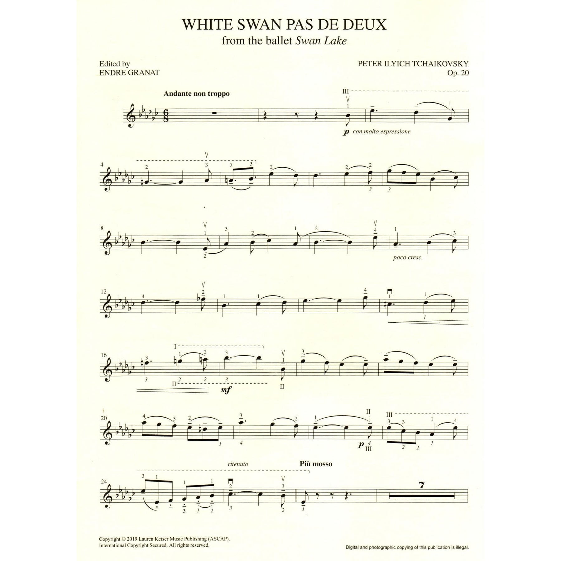 Tchaikovsky, P - Three Solos from Swan Lake - for Violin and Piano - Lauren Keiser Music