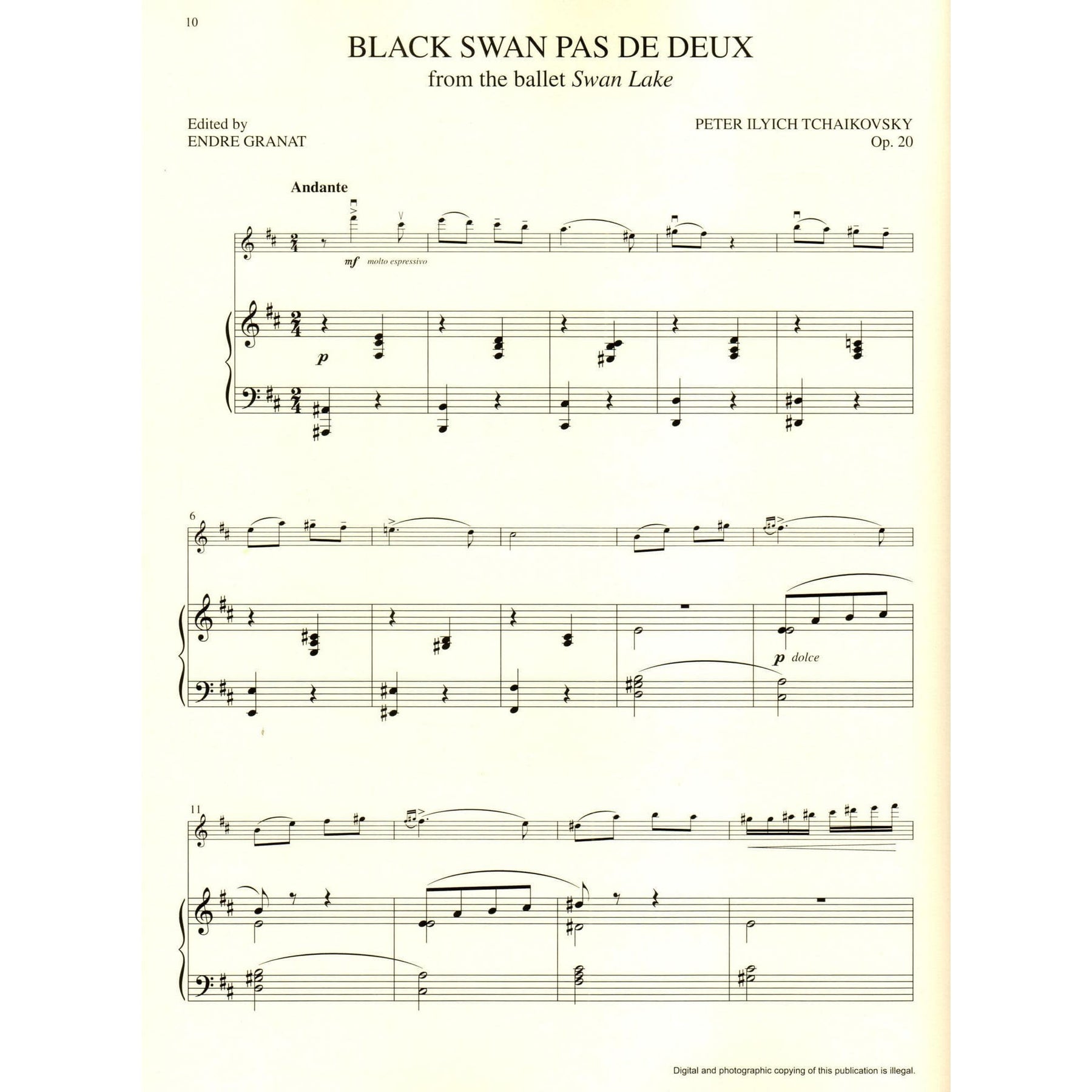 Tchaikovsky, P - Three Solos from Swan Lake - for Violin and Piano - Lauren Keiser Music