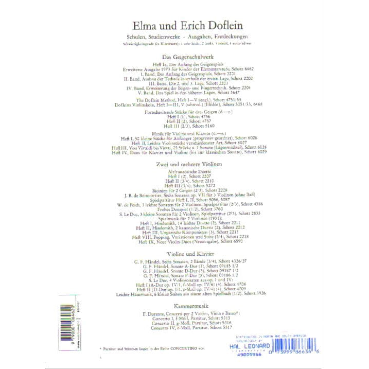Music for Violin and Piano: 50 Small Pieces for Beginners, Volume 2 - edited by Erich and Elma Doflein - Schott Edition