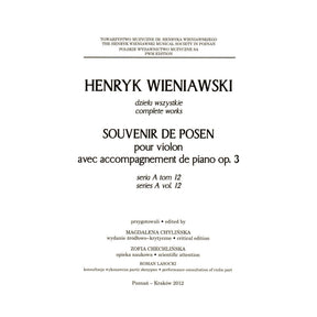 Wieniawski, Henryk - Souvenir de Posen, Opus 3 - for Violin and Piano - PWM Edition