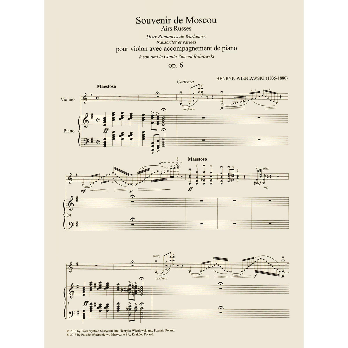 Wieniawski, Henryk - Souvenir de Moscow, Opus 6 - for Violin and Piano - PWM Edition
