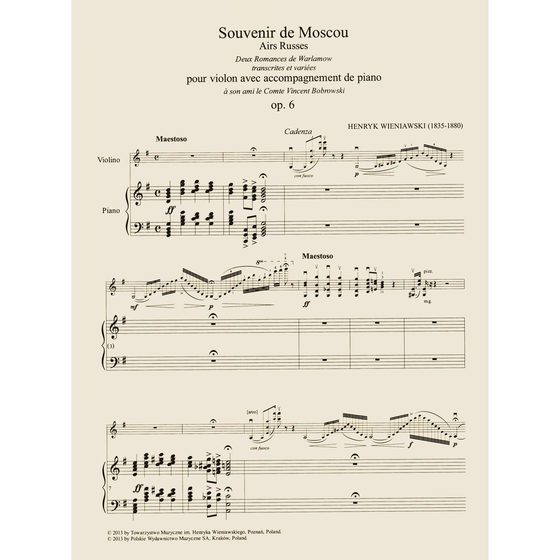Wieniawski, Henryk - Souvenir de Moscow, Opus 6 - for Violin and Piano - PWM Edition