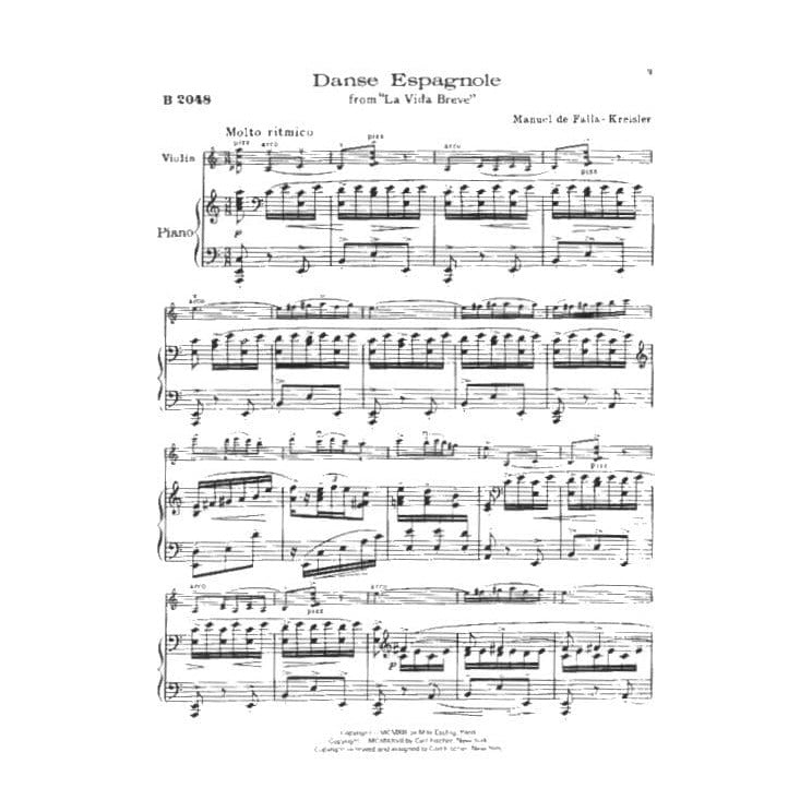 Falla, Manuel de - Danse Espagnole from "La Vida Breve" - Violin and Piano - arranged by Fritz Kreisler - Carl Fischer Edition