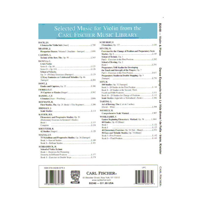 Falla, Manuel de - Danse Espagnole from "La Vida Breve" - Violin and Piano - arranged by Fritz Kreisler - Carl Fischer Edition