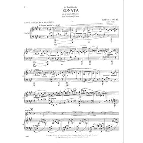 Fauré, Gabriel - Sonata No 1 in A Major, Op 13 - Violin and Piano - edited by Zino Francescatti - International Edition
