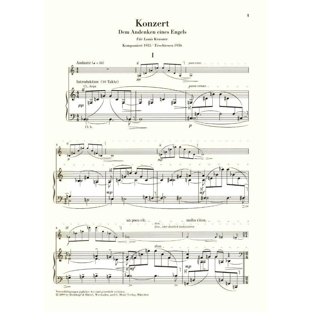 Berg, Alban - Violin Concerto - Violin and Piano - edited by Frank Peter Zimmermann - G Henle Verlag URTEXT