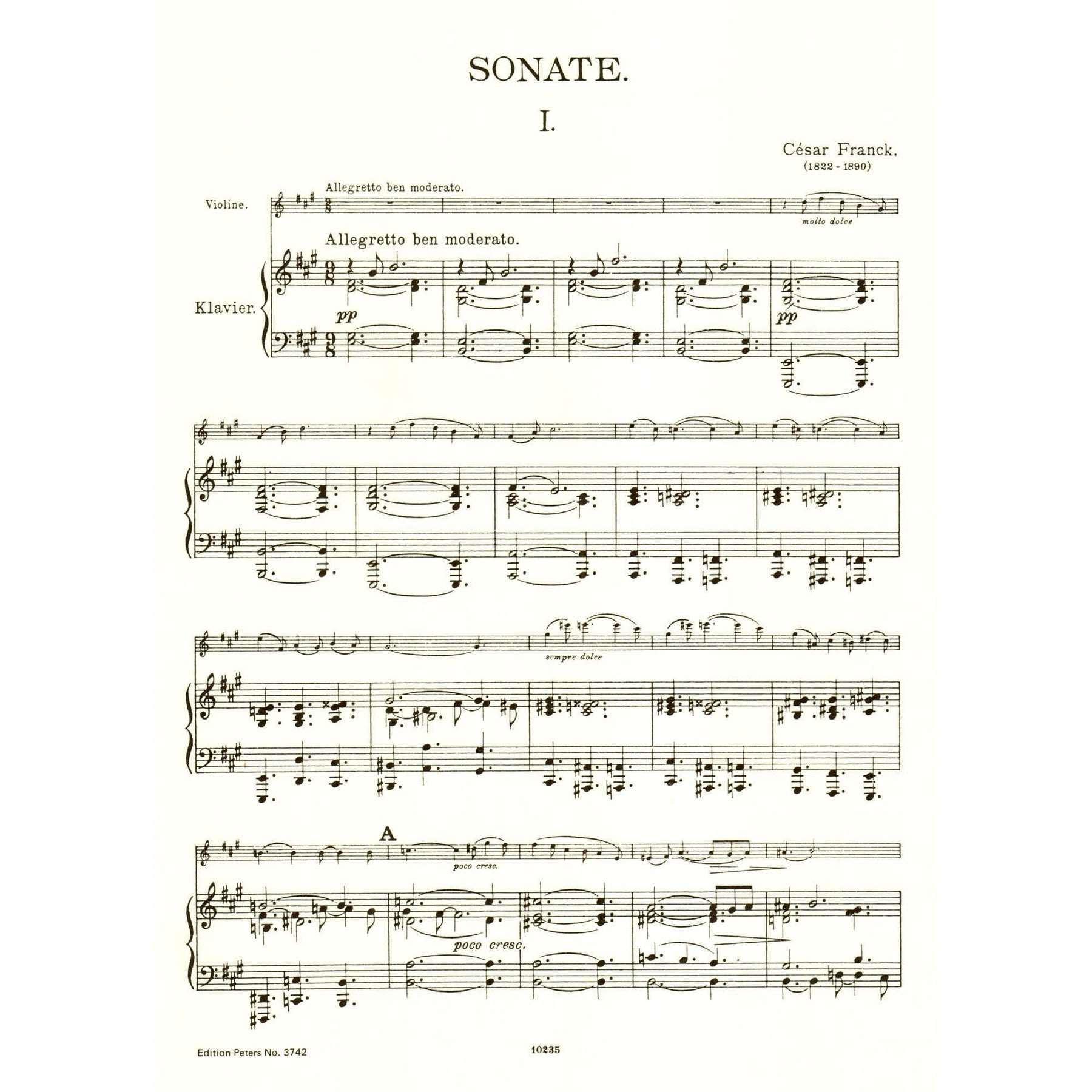 Franck, César - Sonata In A Major - Violin and Piano - edited by Maxim Jacobsen - Edition Peters