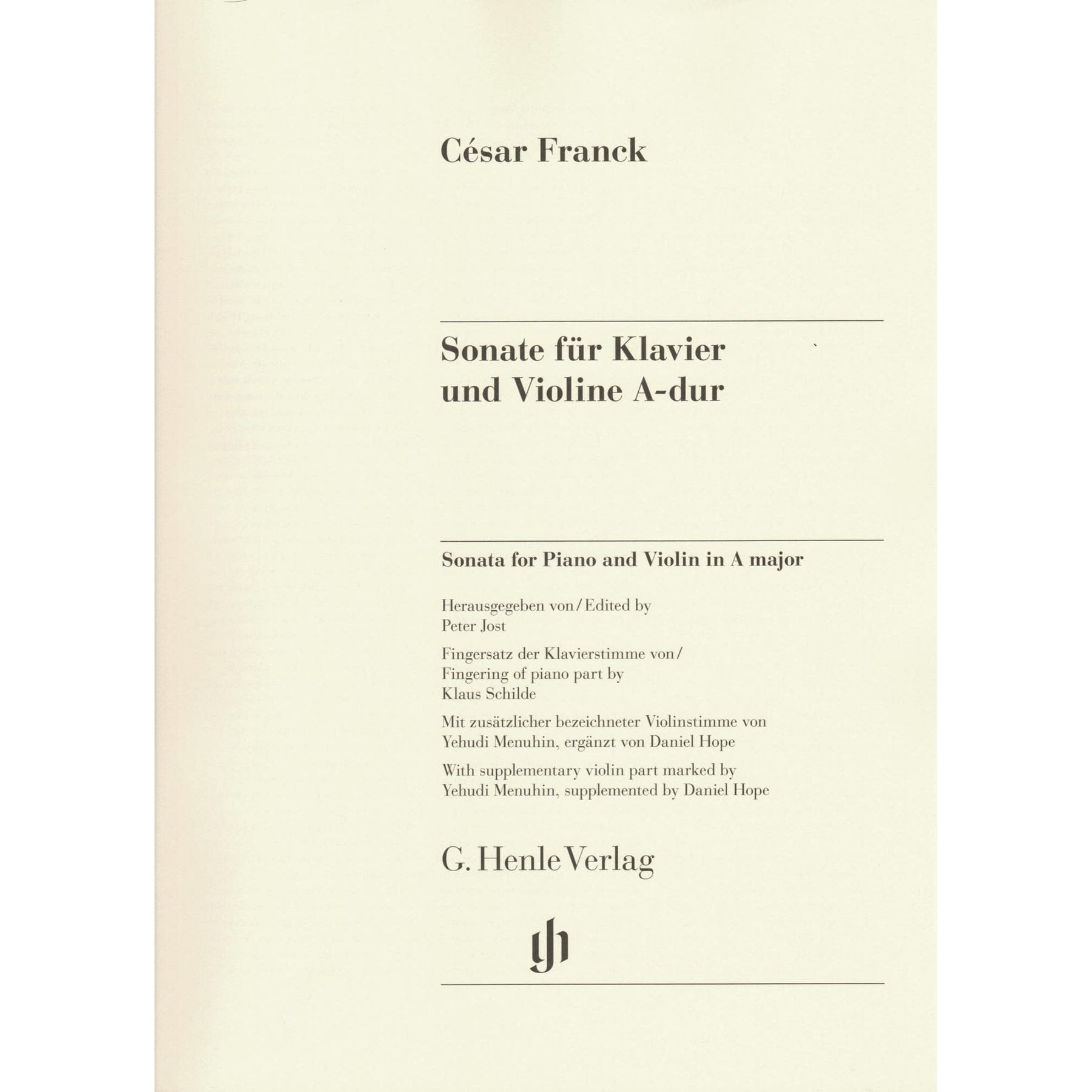 Franck, Cesar - Sonata in A Major - for Violin and Piano - markings by Yehudi Menuhin - G Henle URTEXT
