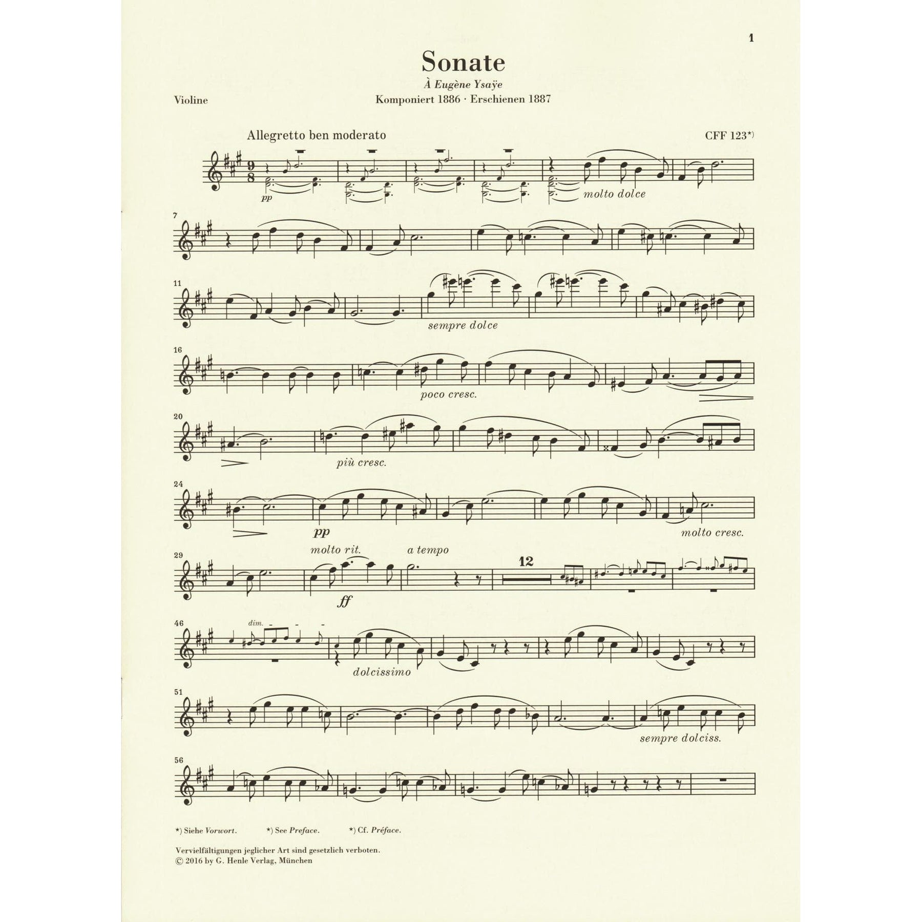 Franck, Cesar - Sonata in A Major - for Violin and Piano - markings by Yehudi Menuhin - G Henle URTEXT