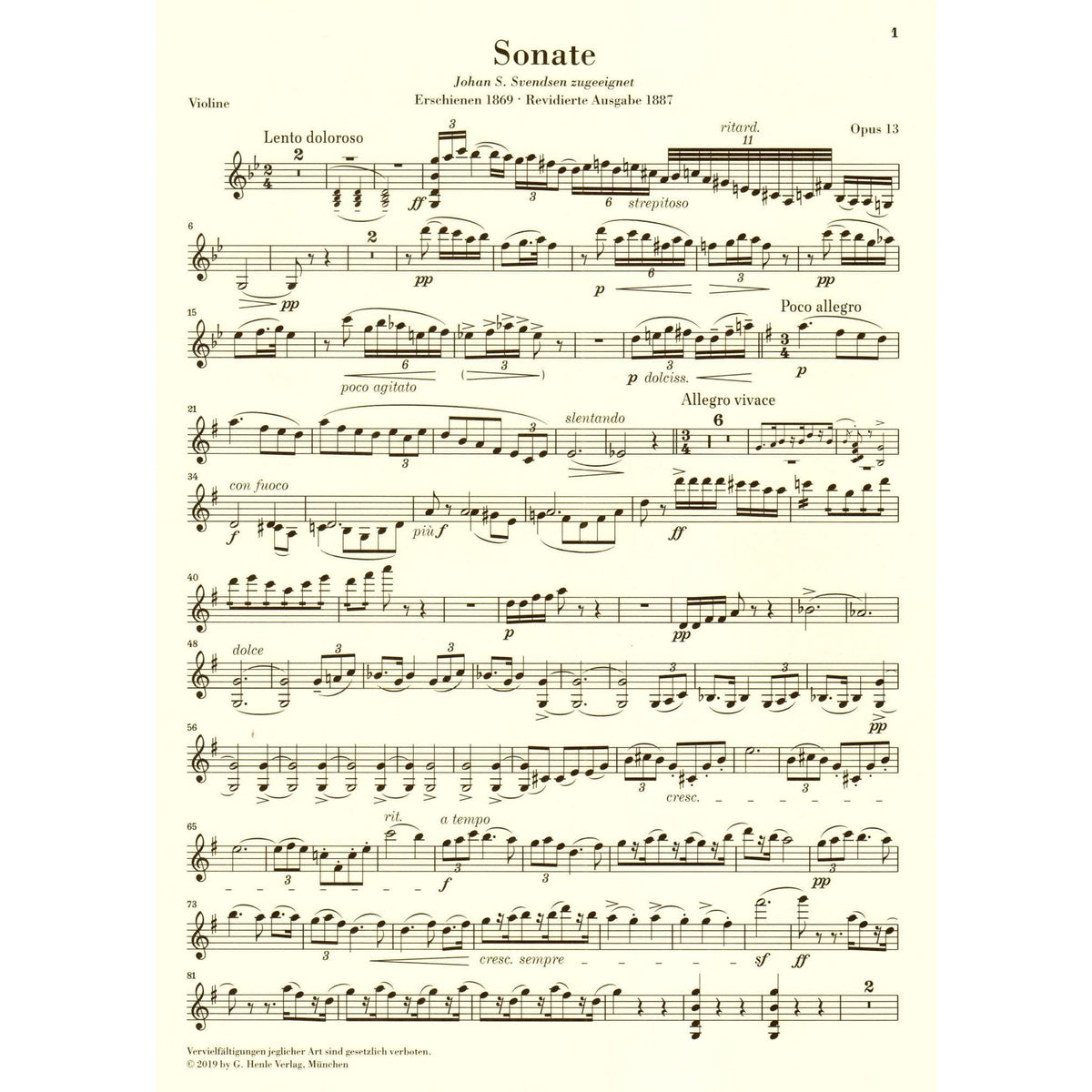 Grieg, Edvard - Sonata in G, Op 13 - for Violin and Piano - G Henle Verlag URTEXT