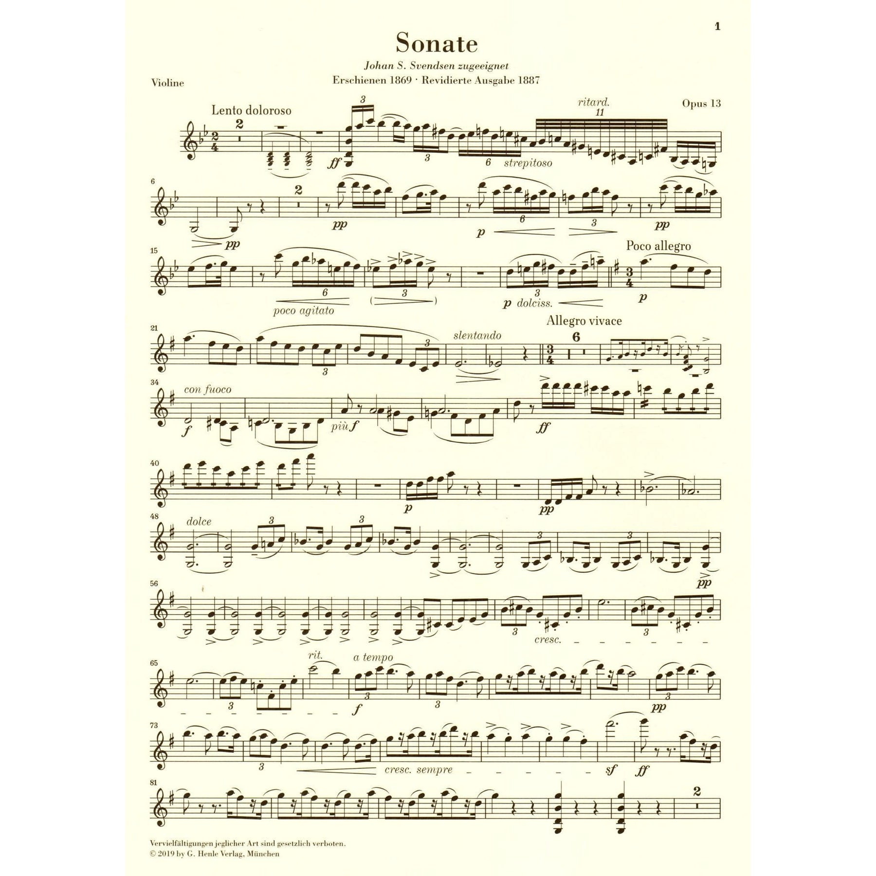 Grieg, Edvard - Sonata in G, Op 13 - for Violin and Piano - G Henle Verlag URTEXT