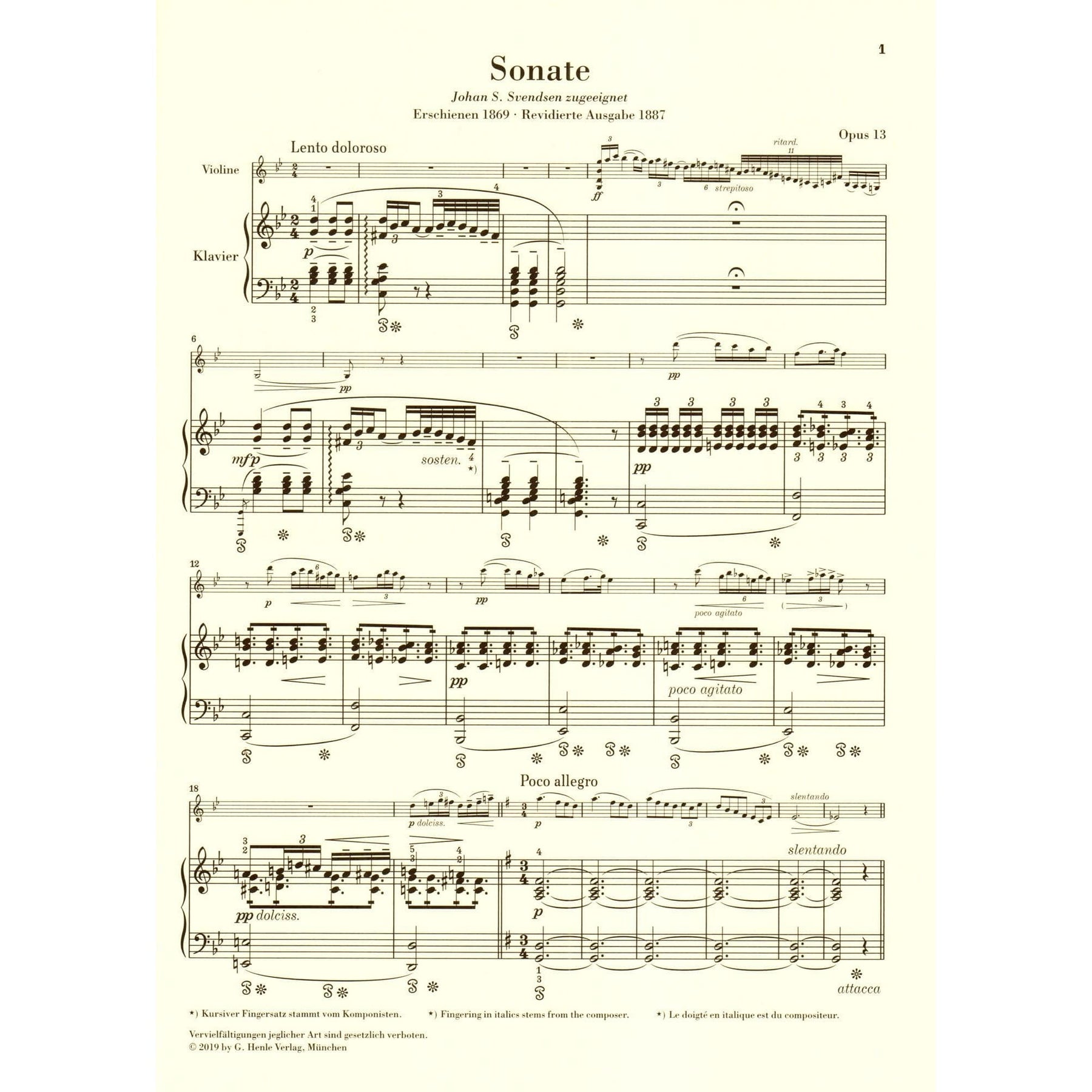 Grieg, Edvard - Sonata in G, Op 13 - for Violin and Piano - G Henle Verlag URTEXT